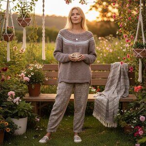 Garnet Hill Baby Alpaca Sweater Womens Small S Fair Isle Scoop Neck‎ Lightweight